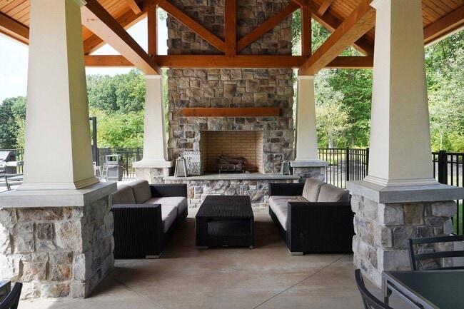 Outdoor resident lounge with fireplace