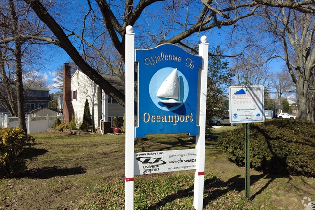 The Oceanport welcome sign greets visitors near the borough’s tree-lined streets.