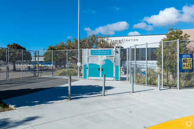 Entrance gates near the student drop off at Pacific Beach Middle School.