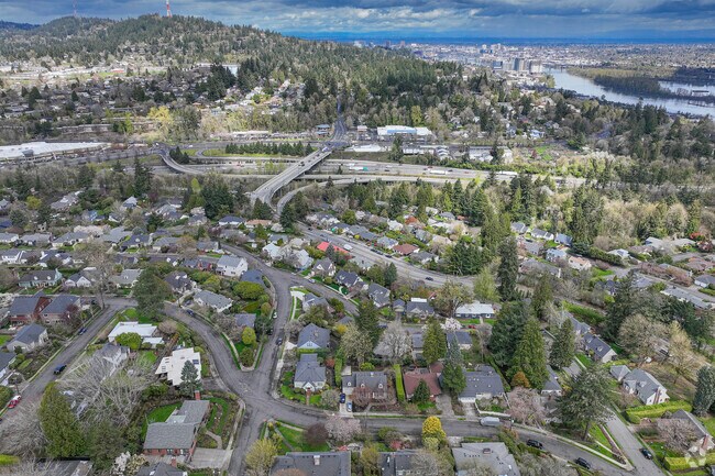 Aerial view of the South Burlingame neighborhood only 8 minutes from downtown Portland.