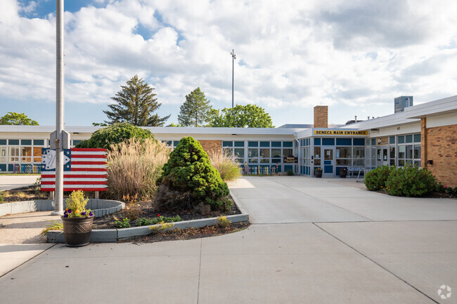 A Seneca Middle Schools student made the American flag out front.