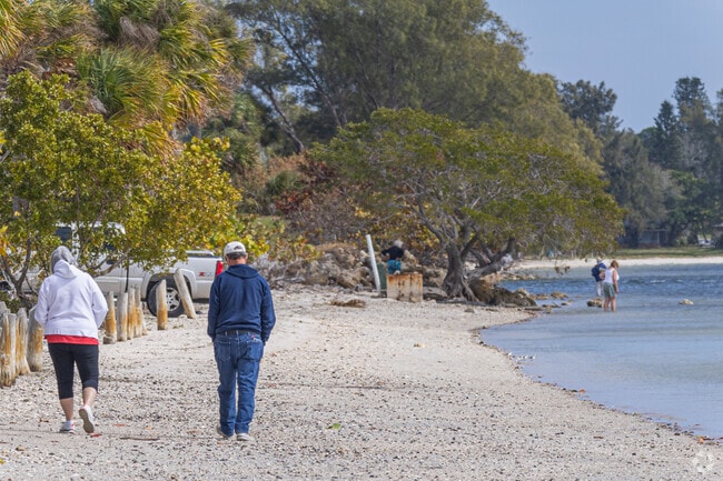 Beachgoers walk down the shores at Palma Sola Causeway Park in Northwest Bradenton.