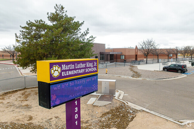 Martin Luther King Jr. Elementary School sign and front entrance.