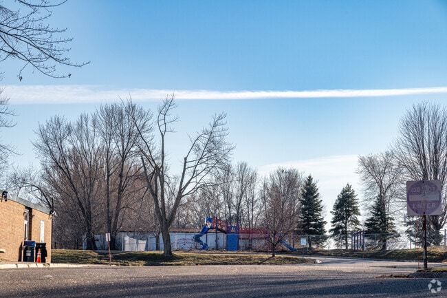 Discovery Charter School has a playground set back from the road.