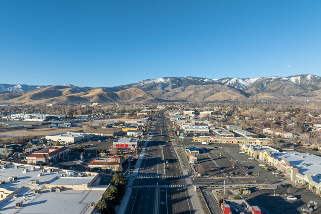 Downtown Carson City boasts picturesque views of shops and rolling hills.