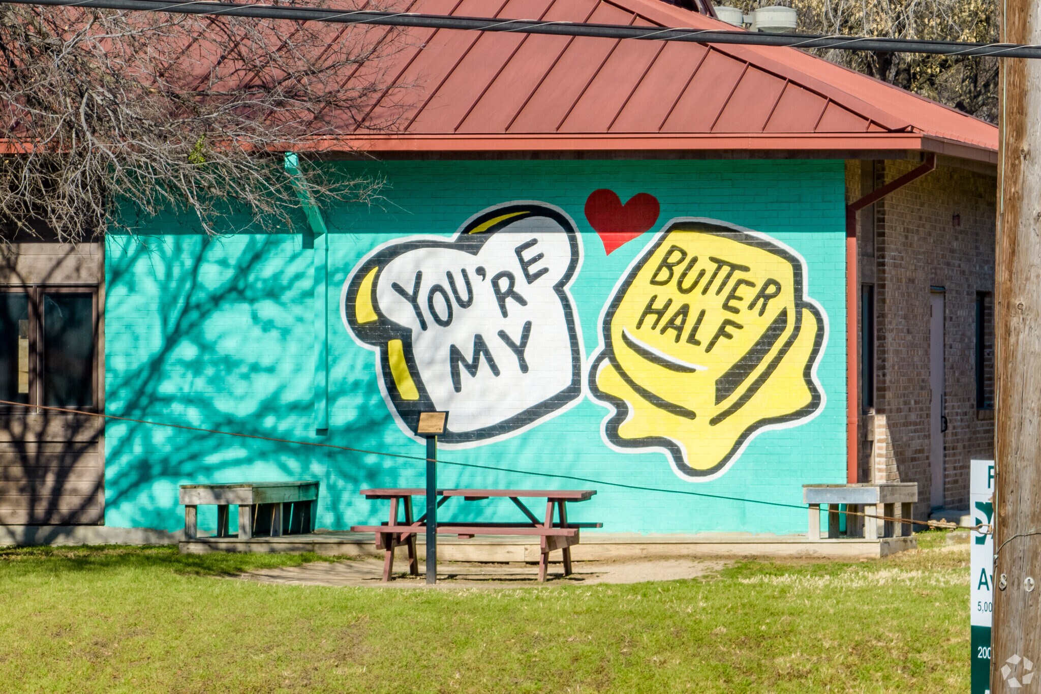 The famous "You're My Butter Half" mural is located in the Chestnut neighborhood.