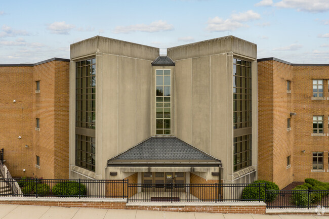 Brutalist arcgitecture is featured prominently at J R Fugett Middle School.