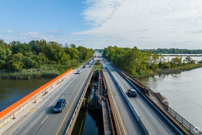 A scenic overpass leads into lovely Prospect Park, PA.