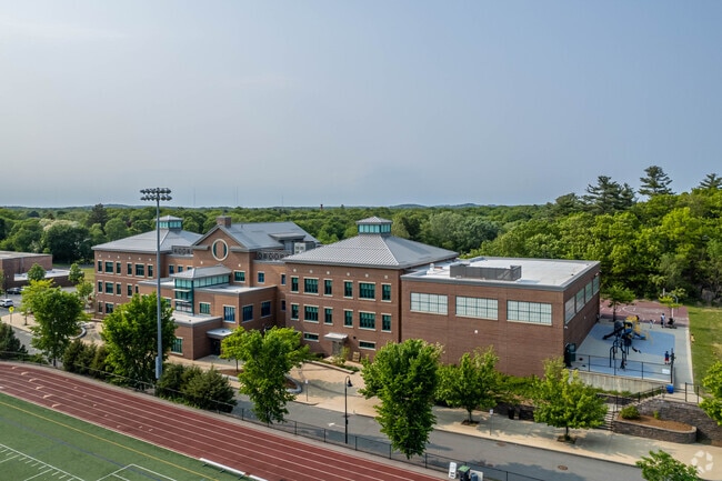 Overview of Avery Elementary School building in East Dedham.