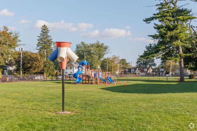 The playground merges with the sports fields.