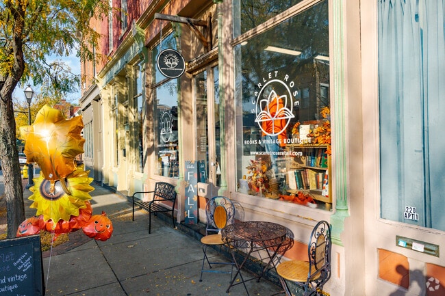 Local retail shops line Elm Street.