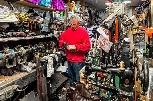 Sam is hard at work at Essex shoe repair in Montclair, NJ.