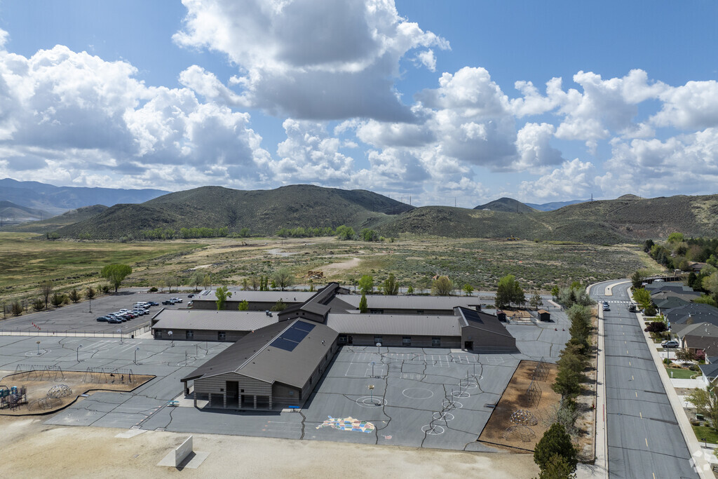 An aerial view of Donner Springs Elementary School facing South.