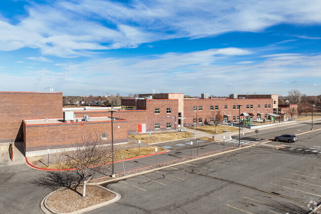 The front drop-off circle at Arapahoe Ridge Elementary School in Westminster, Colorado.
