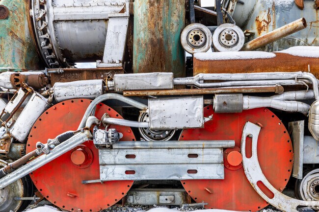 A detail of the Steampunk Locomotive art display found in the downtown Rutland, VT area.