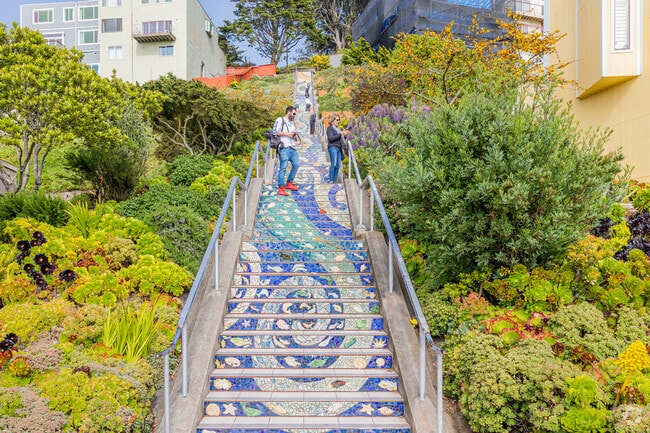 The 16th Avenue Tiled Steps feature a flowing sea-to-stars mosaic design.