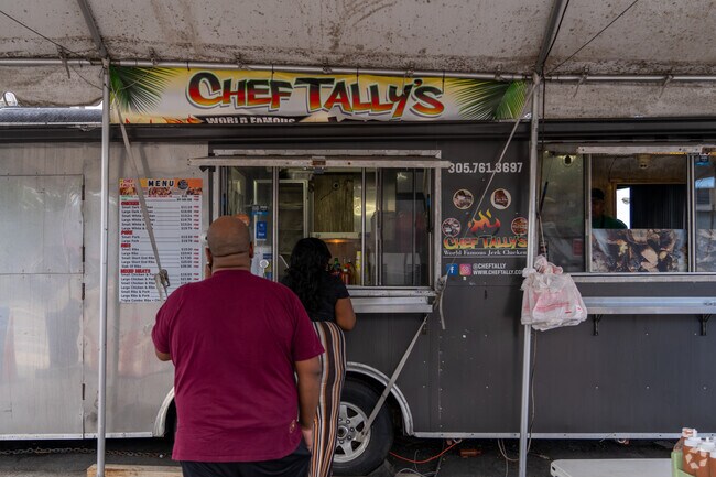 Welwyn Manor Residents await their turn to order Chef Tallys Famous BBQ.