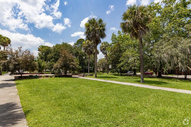 Residents can rest or have a picnic on the large open area at Midtown Savannah's Baldwin Park.