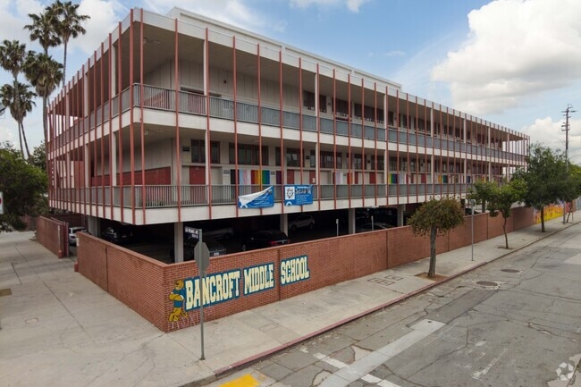School building at Hubert Howe Bancroft Middle School in Los Angeles.