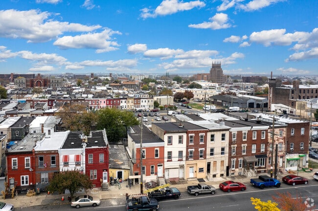 Rowhomes in McGuire sit along dense city blocks.