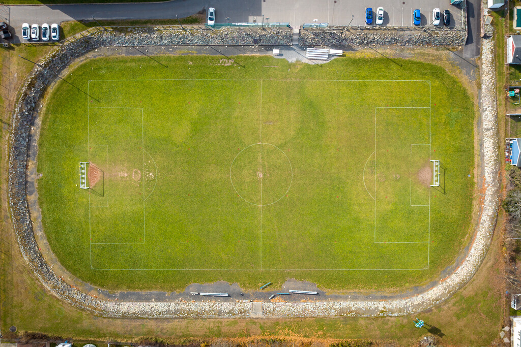 A look-down view of the sports field at Wyoming Area Primary Center school in Wyoming, PA.