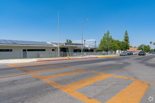 The cross walk is located near the office entrance at Parkview Elementary School.