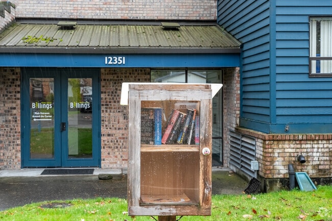 Billings Middle School rear entrance and community library.