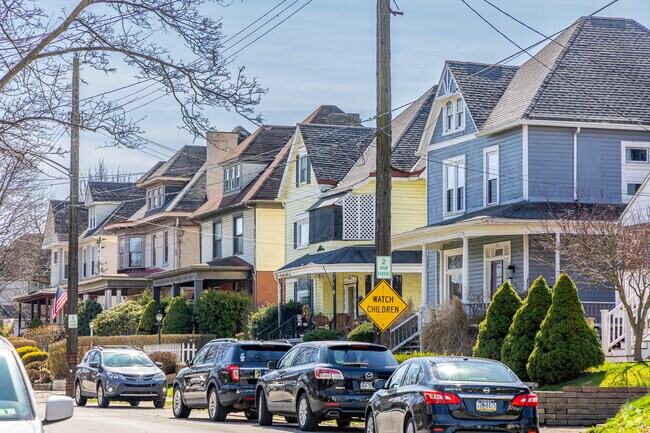 Some of the homes in Carnegie are painted bright and fun colors.