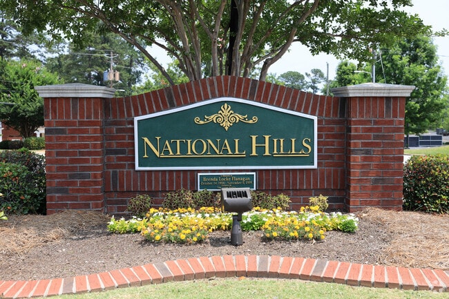 The entrance sign to National Hills in Augusta, GA.