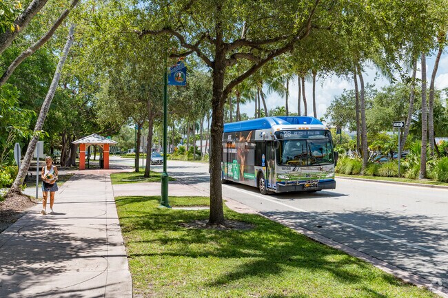 The Miami Dade public transit B line runs in and out of Key Biscayne.