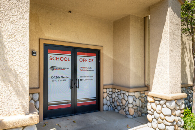 Stone trim seen at the entrance to the office at Cornerstone Christian in Wildomar.