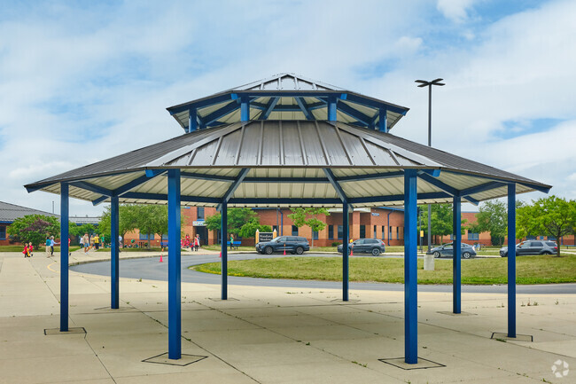 The pavilion at the edge of the Woodland Meadows main lot is perfect for Saline school events.