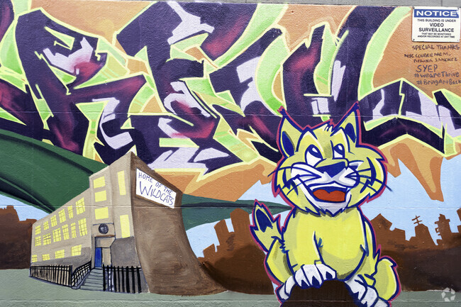 The students love the artwork that aligns that walls and playground of I.S. 117 Joseph H. Wade.
