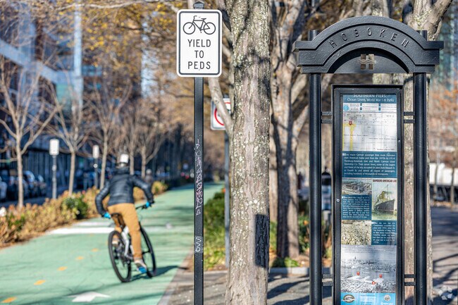 The Waterfront Walkway in Hoboken is always busy with hikers and bikers.