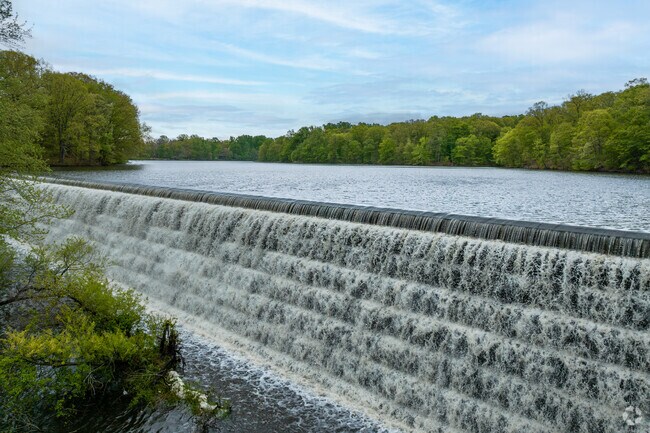 Farrington Lake and its iconic spillway in North Brunswick.