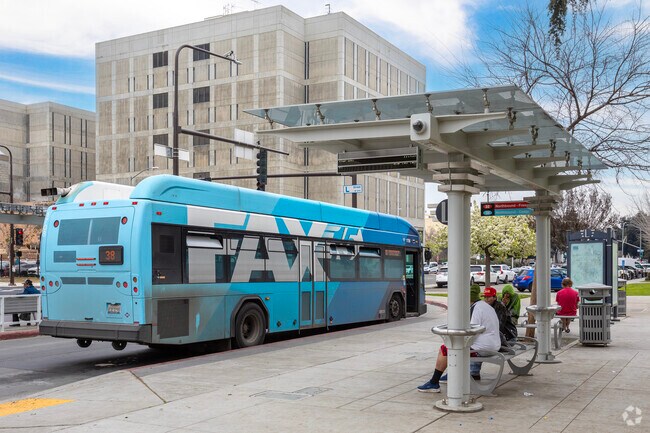 Downtown Fresno residents can catch the Fresno Area Transit bus at several locations.