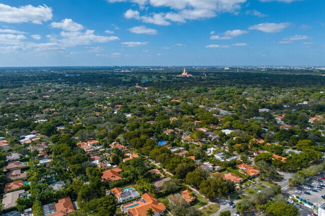 Aerial view of homes in the Upper Riviera neighborhood display their many different styles.
