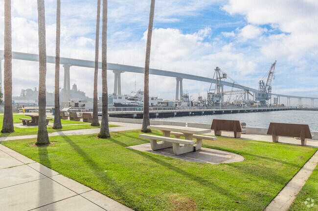 Cesar Chavez Park in Barrio Logan enjoys an up close view of Coronado Bridge.