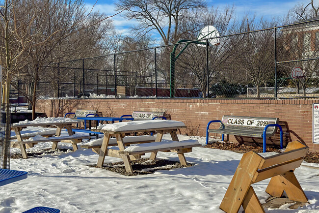 Lunch tables behind Key Elementary School