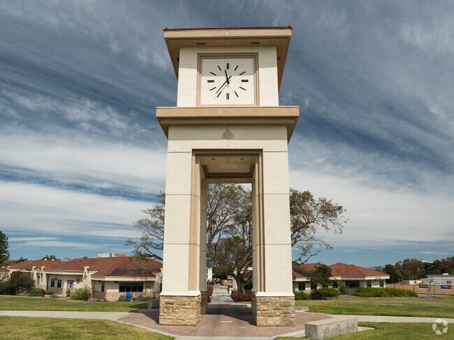 The main courtyard clock tower sits in the center of the college in Mira Costa.