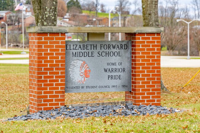 Elizabeth Forward Middle School welcomes residents with an engraved sign by the street.