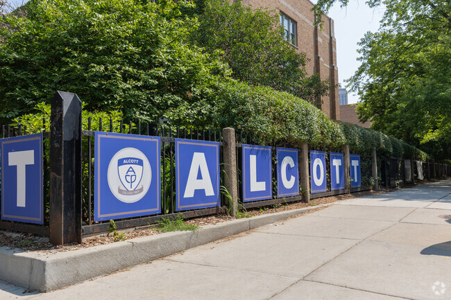 Sidewalk view of School spirit, Alcott College Prep East Campus, Chicago Illinois.
