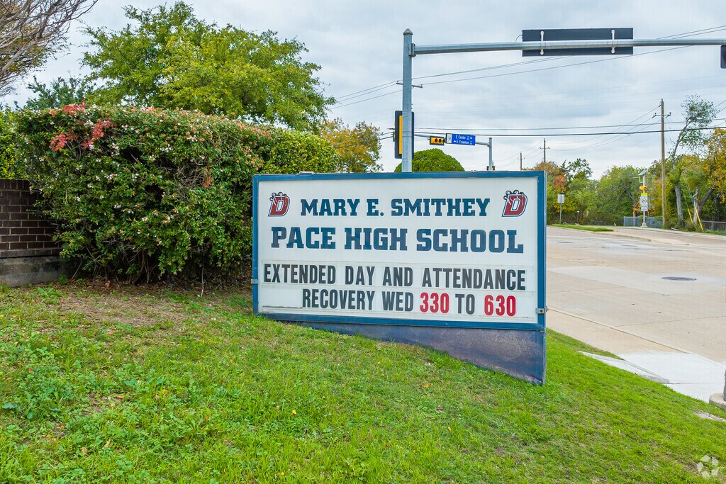 Mary E. Smithey Pace Learning Center sign welcomes students in 
in Duncanville, TX.