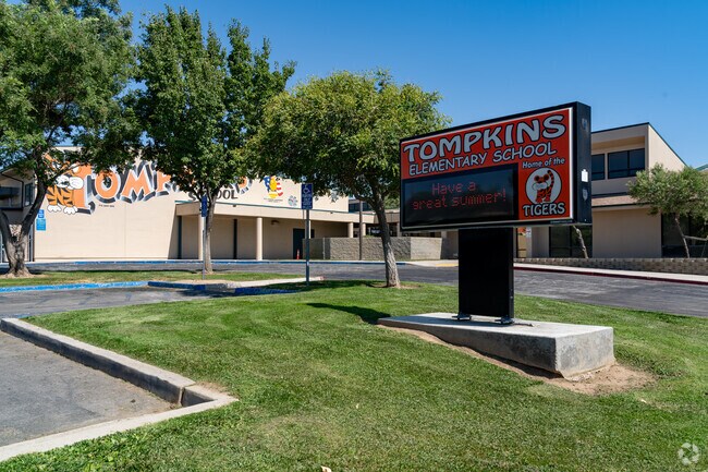The sign at Tompkins Elementary School welcomes students and staff as they enter the campus.