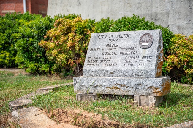 This placard in front of the Belton Standpipe signifies this historical landmark.