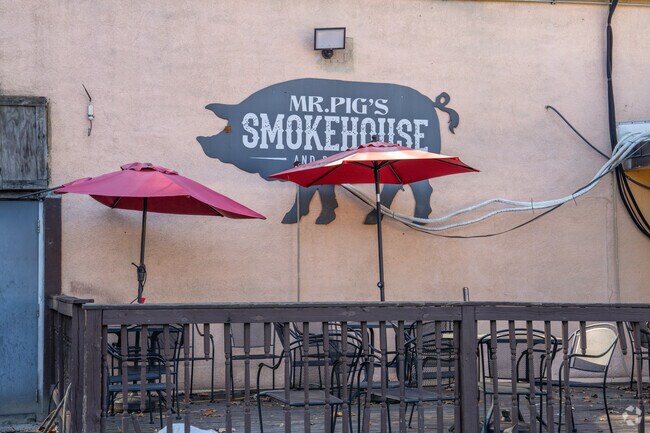 You can eat fresh barbeque at Mr. Pig's Smokehouse.