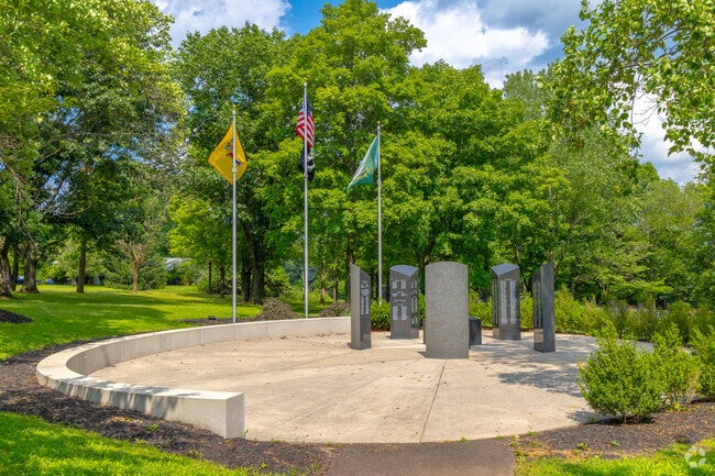 A veterans memorial anchors Montgomery Veterans Park.