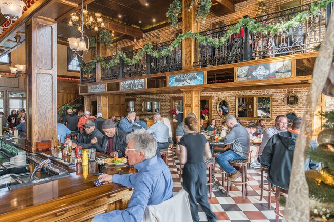 The First Post features surf'n turf in a multi-level building in Stonybrook-Wilshire.