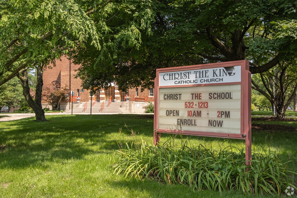 Christ the King school signage in Evergreen.