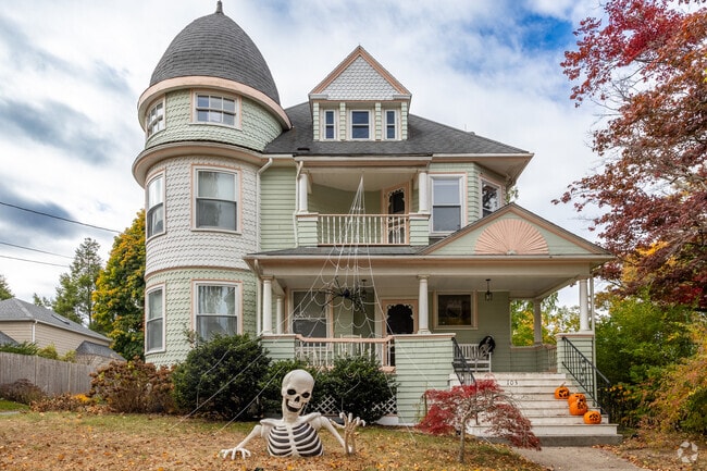 This shingle style home celebrates the Halloween spirit in Quincy.